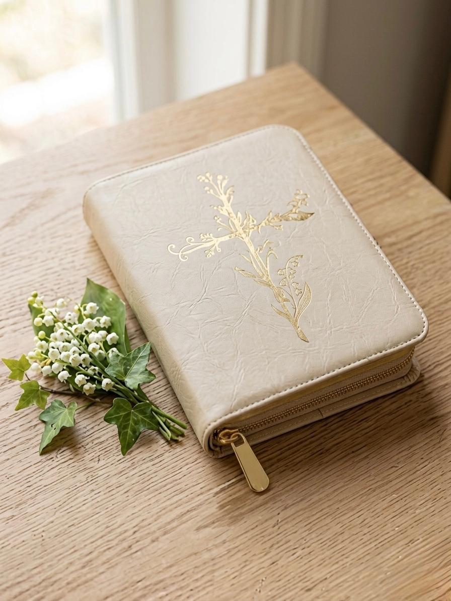 Bibelhülle handgearbeitet aus Kunstleder in beige